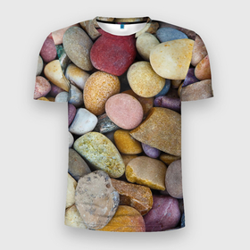 Мужская футболка 3D Slim с принтом Морская галька   пляж в Курске, 100% полиэстер с улучшенными характеристиками | приталенный силуэт, круглая горловина, широкие плечи, сужается к линии бедра | Тематика изображения на принте: 