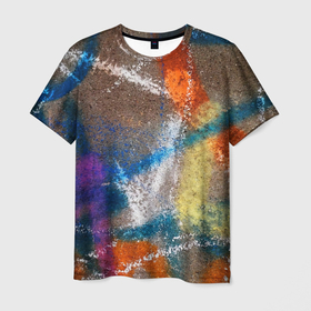 Мужская футболка 3D с принтом Рисунок цветными мелками на асфальте в Курске, 100% полиэфир | прямой крой, круглый вырез горловины, длина до линии бедер | 
