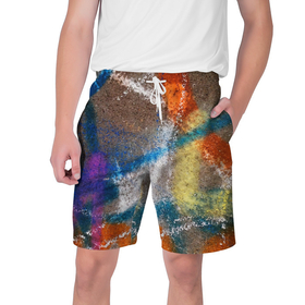 Мужские шорты 3D с принтом Рисунок цветными мелками на асфальте в Курске,  полиэстер 100% | прямой крой, два кармана без застежек по бокам. Мягкая трикотажная резинка на поясе, внутри которой широкие завязки. Длина чуть выше колен | 