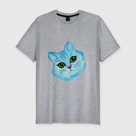 Мужская футболка хлопок Slim с принтом Рисунок Синий кот в Курске, 92% хлопок, 8% лайкра | приталенный силуэт, круглый вырез ворота, длина до линии бедра, короткий рукав | 