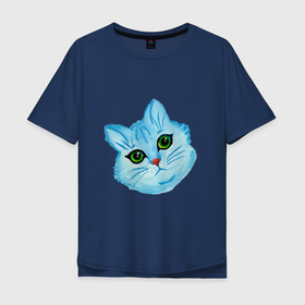 Мужская футболка хлопок Oversize с принтом Рисунок Синий кот в Екатеринбурге, 100% хлопок | свободный крой, круглый ворот, “спинка” длиннее передней части | 