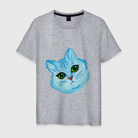 Мужская футболка хлопок с принтом Рисунок Синий кот в Екатеринбурге, 100% хлопок | прямой крой, круглый вырез горловины, длина до линии бедер, слегка спущенное плечо. | 