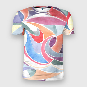 Мужская футболка 3D Slim с принтом Буйство красок акварель в Екатеринбурге, 100% полиэстер с улучшенными характеристиками | приталенный силуэт, круглая горловина, широкие плечи, сужается к линии бедра | Тематика изображения на принте: 