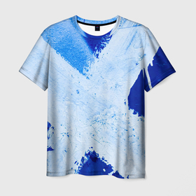 Мужская футболка 3D с принтом Белый крест на синем фоне в Екатеринбурге, 100% полиэфир | прямой крой, круглый вырез горловины, длина до линии бедер | 