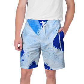 Мужские шорты 3D с принтом Белый крест на синем фоне в Екатеринбурге,  полиэстер 100% | прямой крой, два кармана без застежек по бокам. Мягкая трикотажная резинка на поясе, внутри которой широкие завязки. Длина чуть выше колен | 