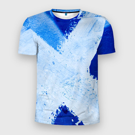 Мужская футболка 3D Slim с принтом Белый крест на синем фоне в Екатеринбурге, 100% полиэстер с улучшенными характеристиками | приталенный силуэт, круглая горловина, широкие плечи, сужается к линии бедра | 