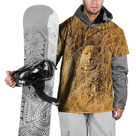 Накидка на куртку 3D с принтом Леопард замаскировался в сухой траве в Кировске, 100% полиэстер |  | 