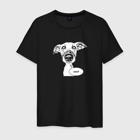 Мужская футболка хлопок с принтом Смешная собачка woof комикс в Кировске, 100% хлопок | прямой крой, круглый вырез горловины, длина до линии бедер, слегка спущенное плечо. | 