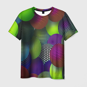 Мужская футболка 3D с принтом Трехмерные разноцветные шары в Белгороде, 100% полиэфир | прямой крой, круглый вырез горловины, длина до линии бедер | 