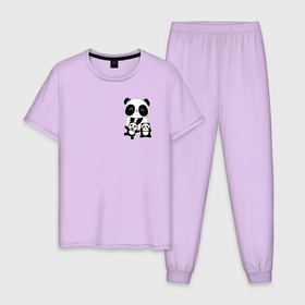 Мужская пижама хлопок с принтом Панда с малышами в кармане в Тюмени, 100% хлопок | брюки и футболка прямого кроя, без карманов, на брюках мягкая резинка на поясе и по низу штанин
 | 