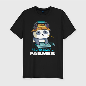 Мужская футболка хлопок Slim с принтом Professional Farmer   панда геймер в Петрозаводске, 92% хлопок, 8% лайкра | приталенный силуэт, круглый вырез ворота, длина до линии бедра, короткий рукав | Тематика изображения на принте: 