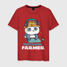 Мужская футболка хлопок с принтом Professional Farmer   панда геймер в Петрозаводске, 100% хлопок | прямой крой, круглый вырез горловины, длина до линии бедер, слегка спущенное плечо. | Тематика изображения на принте: 