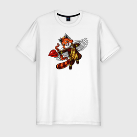 Мужская футболка хлопок Slim с принтом Красная панда купидон в Курске, 92% хлопок, 8% лайкра | приталенный силуэт, круглый вырез ворота, длина до линии бедра, короткий рукав | 