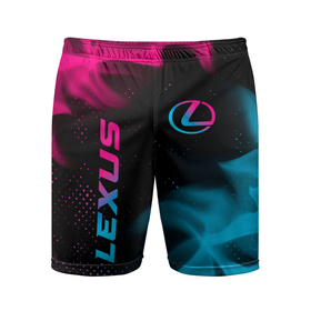 Мужские шорты спортивные с принтом Lexus   neon gradient: надпись, символ в Тюмени,  |  | 