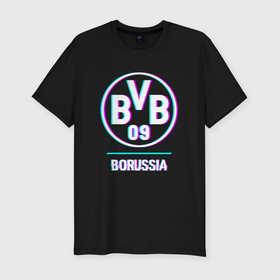 Мужская футболка хлопок Slim с принтом Borussia FC в стиле glitch в Екатеринбурге, 92% хлопок, 8% лайкра | приталенный силуэт, круглый вырез ворота, длина до линии бедра, короткий рукав | Тематика изображения на принте: 