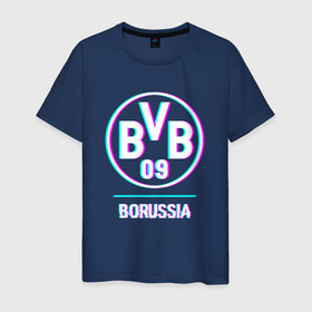 Мужская футболка хлопок с принтом Borussia FC в стиле glitch в Екатеринбурге, 100% хлопок | прямой крой, круглый вырез горловины, длина до линии бедер, слегка спущенное плечо. | Тематика изображения на принте: 