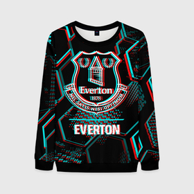 Мужской свитшот 3D с принтом Everton FC в стиле glitch на темном фоне в Белгороде, 100% полиэстер с мягким внутренним слоем | круглый вырез горловины, мягкая резинка на манжетах и поясе, свободная посадка по фигуре | 