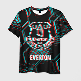 Мужская футболка 3D с принтом Everton FC в стиле glitch на темном фоне в Петрозаводске, 100% полиэфир | прямой крой, круглый вырез горловины, длина до линии бедер | Тематика изображения на принте: 