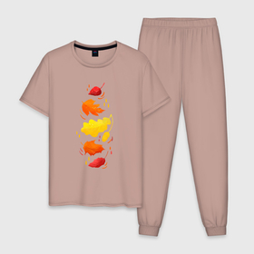 Мужская пижама хлопок с принтом Осенний листопад, яркие листья в Петрозаводске, 100% хлопок | брюки и футболка прямого кроя, без карманов, на брюках мягкая резинка на поясе и по низу штанин
 | 