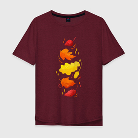 Мужская футболка хлопок Oversize с принтом Осенний листопад, яркие листья в Петрозаводске, 100% хлопок | свободный крой, круглый ворот, “спинка” длиннее передней части | Тематика изображения на принте: 