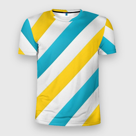 Мужская футболка 3D Slim с принтом Желтые и синие полосы в Кировске, 100% полиэстер с улучшенными характеристиками | приталенный силуэт, круглая горловина, широкие плечи, сужается к линии бедра | 