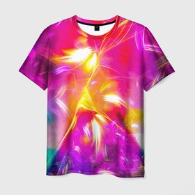Мужская футболка 3D с принтом Цветные огни в ночи в Белгороде, 100% полиэфир | прямой крой, круглый вырез горловины, длина до линии бедер | 