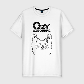 Мужская футболка хлопок Slim с принтом Ozzy Osbourne   rock cat в Новосибирске, 92% хлопок, 8% лайкра | приталенный силуэт, круглый вырез ворота, длина до линии бедра, короткий рукав | Тематика изображения на принте: 