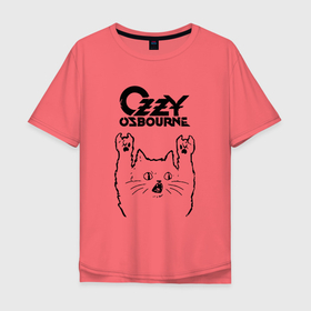 Мужская футболка хлопок Oversize с принтом Ozzy Osbourne   rock cat в Новосибирске, 100% хлопок | свободный крой, круглый ворот, “спинка” длиннее передней части | Тематика изображения на принте: 