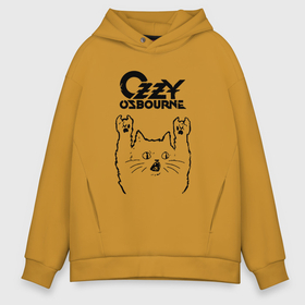 Мужское худи Oversize хлопок с принтом Ozzy Osbourne   rock cat в Санкт-Петербурге, френч-терри — 70% хлопок, 30% полиэстер. Мягкий теплый начес внутри —100% хлопок | боковые карманы, эластичные манжеты и нижняя кромка, капюшон на магнитной кнопке | 