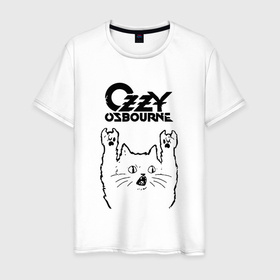 Мужская футболка хлопок с принтом Ozzy Osbourne   rock cat , 100% хлопок | прямой крой, круглый вырез горловины, длина до линии бедер, слегка спущенное плечо. | 