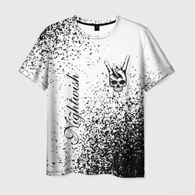 Мужская футболка 3D с принтом Nightwish и рок символ на светлом фоне в Кировске, 100% полиэфир | прямой крой, круглый вырез горловины, длина до линии бедер | 