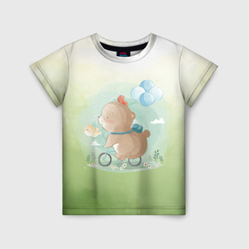 Детская футболка 3D с принтом Медведь не велике , 100% гипоаллергенный полиэфир | прямой крой, круглый вырез горловины, длина до линии бедер, чуть спущенное плечо, ткань немного тянется | Тематика изображения на принте: 