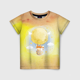 Детская футболка 3D с принтом Лисенок на воздушном шаре в Кировске, 100% гипоаллергенный полиэфир | прямой крой, круглый вырез горловины, длина до линии бедер, чуть спущенное плечо, ткань немного тянется | Тематика изображения на принте: 