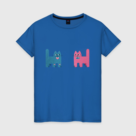 Женская футболка хлопок с принтом Смешные вязаные коты, сладкая парочка в Курске, 100% хлопок | прямой крой, круглый вырез горловины, длина до линии бедер, слегка спущенное плечо | 