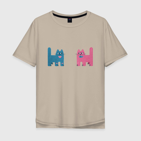 Мужская футболка хлопок Oversize с принтом Смешные вязаные коты, сладкая парочка в Санкт-Петербурге, 100% хлопок | свободный крой, круглый ворот, “спинка” длиннее передней части | 