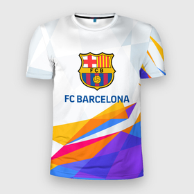 Мужская футболка 3D Slim с принтом Barcelona цветные геометрии в Екатеринбурге, 100% полиэстер с улучшенными характеристиками | приталенный силуэт, круглая горловина, широкие плечи, сужается к линии бедра | 