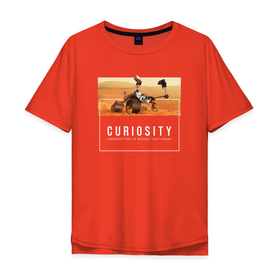 Мужская футболка хлопок Oversize с принтом Марсианский ровер Curiosity   любопытство не сгубило кошку в Екатеринбурге, 100% хлопок | свободный крой, круглый ворот, “спинка” длиннее передней части | Тематика изображения на принте: 