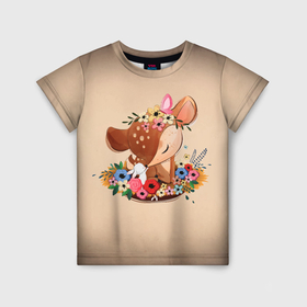 Детская футболка 3D с принтом Оленёнок и заяц в Белгороде, 100% гипоаллергенный полиэфир | прямой крой, круглый вырез горловины, длина до линии бедер, чуть спущенное плечо, ткань немного тянется | Тематика изображения на принте: 
