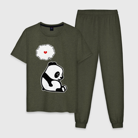 Мужская пижама хлопок с принтом Панда о разбитом сердце в Курске, 100% хлопок | брюки и футболка прямого кроя, без карманов, на брюках мягкая резинка на поясе и по низу штанин
 | 