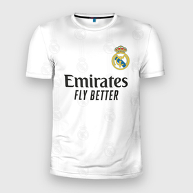 Мужская футболка 3D Slim с принтом Реал Мадрид форма 2022 2023 в Курске, 100% полиэстер с улучшенными характеристиками | приталенный силуэт, круглая горловина, широкие плечи, сужается к линии бедра | Тематика изображения на принте: 