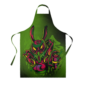 Фартук 3D с принтом Крейзи кролик в Ухте, 100% полиэстер | общий размер — 65 х 85 см, ширина нагрудника — 26 см, горловина — 53 см, длина завязок — 54 см, общий обхват в поясе — 173 см. Принт на завязках и на горловине наносится с двух сторон, на основной части фартука — только с внешней стороны | 