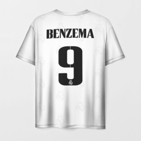 Мужская футболка 3D с принтом Бензема Реал Мадрид форма 2022 2023 в Екатеринбурге, 100% полиэфир | прямой крой, круглый вырез горловины, длина до линии бедер | 