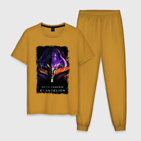Мужская пижама хлопок с принтом Евангелион: Ева 01 в Петрозаводске, 100% хлопок | брюки и футболка прямого кроя, без карманов, на брюках мягкая резинка на поясе и по низу штанин
 | 