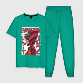 Мужская пижама хлопок с принтом Evangelion unit 02 , 100% хлопок | брюки и футболка прямого кроя, без карманов, на брюках мягкая резинка на поясе и по низу штанин
 | 