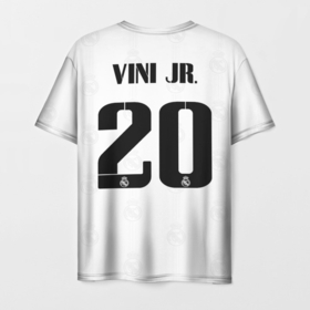 Мужская футболка 3D с принтом Винисиус Реал Мадрид форма 2022 2023 , 100% полиэфир | прямой крой, круглый вырез горловины, длина до линии бедер | 