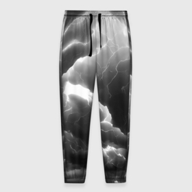 Мужские брюки 3D с принтом Молнии в черных тучах в Тюмени, 100% полиэстер | манжеты по низу, эластичный пояс регулируется шнурком, по бокам два кармана без застежек, внутренняя часть кармана из мелкой сетки | 