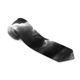 Галстук 3D с принтом Молнии в черных тучах в Тюмени, 100% полиэстер | Длина 148 см; Плотность 150-180 г/м2 | 