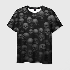 Мужская футболка 3D с принтом Композиция из черепов   Dark в Курске, 100% полиэфир | прямой крой, круглый вырез горловины, длина до линии бедер | 