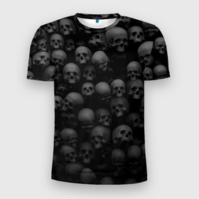 Мужская футболка 3D Slim с принтом Композиция из черепов   Dark в Курске, 100% полиэстер с улучшенными характеристиками | приталенный силуэт, круглая горловина, широкие плечи, сужается к линии бедра | 