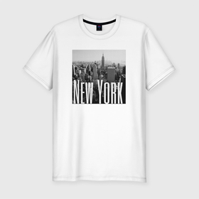 Мужская футболка хлопок Slim с принтом New York city in picture в Тюмени, 92% хлопок, 8% лайкра | приталенный силуэт, круглый вырез ворота, длина до линии бедра, короткий рукав | 